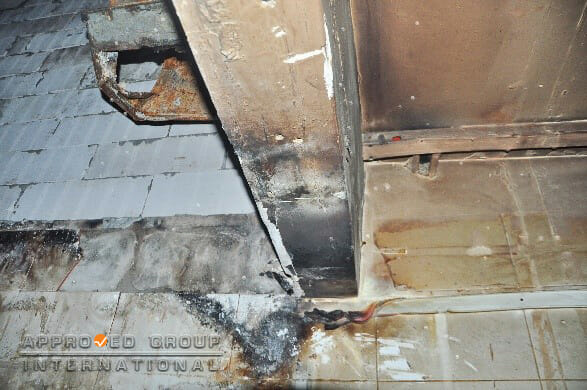 Figure 4: The extent of the fire damage on the walls concealed by the exhaust ducts.