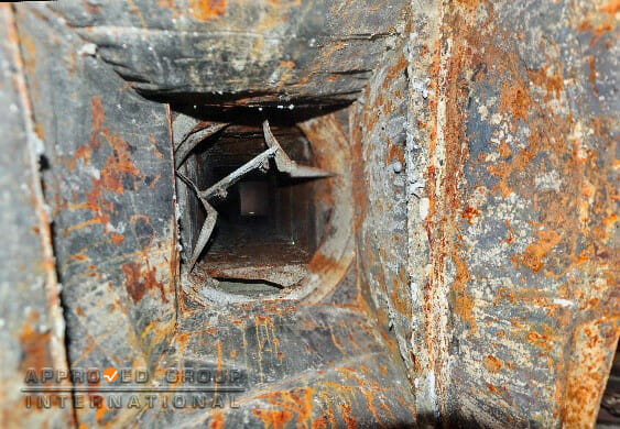 Figure 5: The severe fire damage within part of the vertical exhaust ducts.