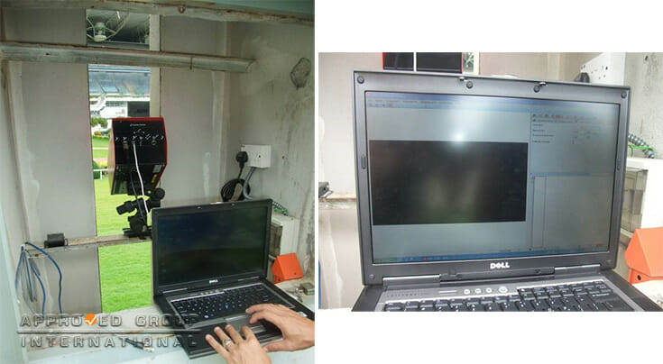 Photograph 2: View of the testing conducted on the RAPFC at the Finishing Post. A laptop was directly connected to the RAPFC through an Ethernet cable. The RAPFC failed to establish a connection with the laptop.