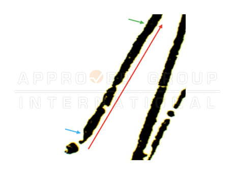 The above picture shows initial stroke of signature A on exhibit E5 showing steep straight upstroke.