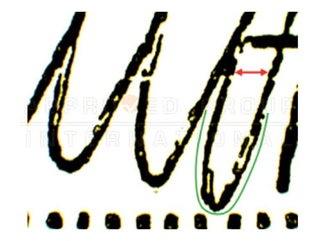The above picture shows strokes of signature A on exhibit E2 made as a continuous stroke.