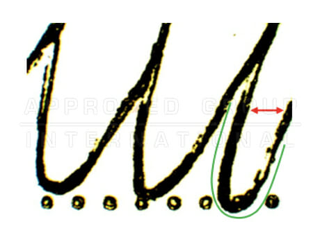 The above picture shows strokes of signature A on exhibit E4 made as a continuous stroke.