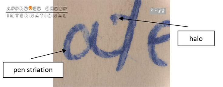 Figure 2B: Handwriting written using a ballpoint pen.