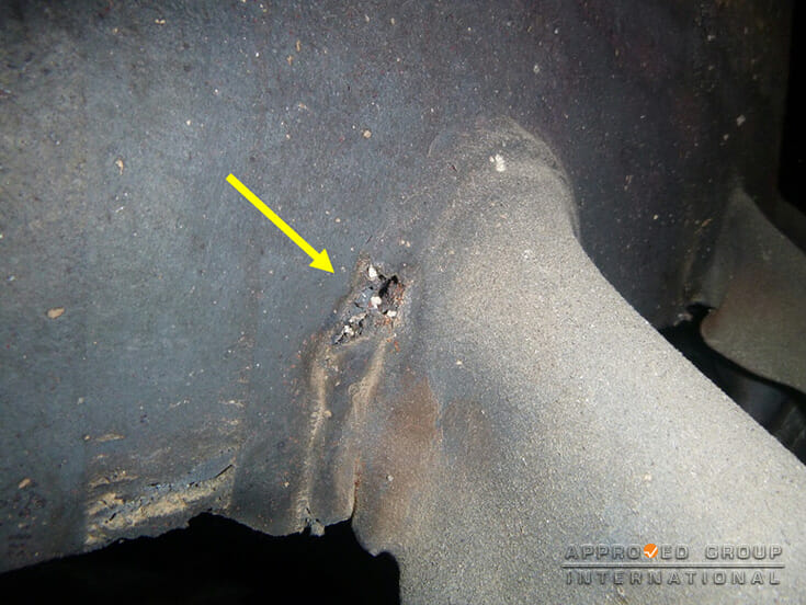 Figure 6: Some of the pitting was found on the exterior region of the welded joint (yellow arrows).