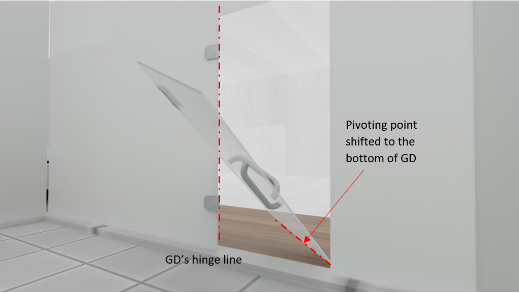 Glass Door in free fall motion inwards